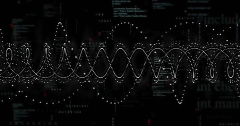 Futuristic dotted waveform with data and code elements