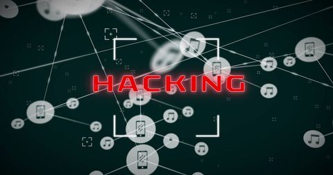 Cybersecurity red alert with interconnected network icons
