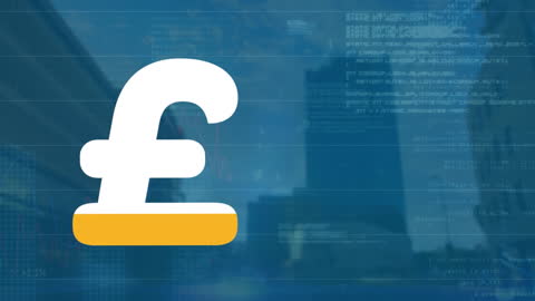 British Pound Symbol with Financial Data in Background Animation