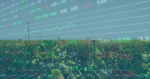 Renewable energy and agriculture with financial data overlay