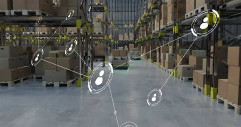 Digital Connection Network Overlay on Modern Warehouse