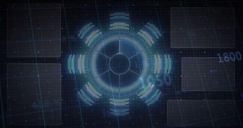 Pulsing Futuristic HUD Reticle with Ringed Interface, Six Data Bars and Holographic Panels