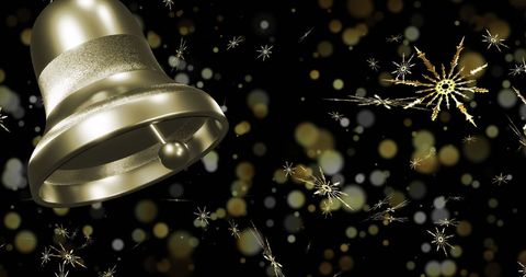 Golden Christmas Bell Over Snowflakes and Illuminated Background - Download Free Stock Images Pikwizard.com