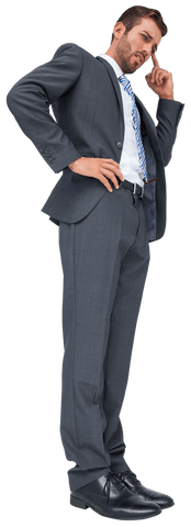Thinking Businessman in Suit Isolated on Transparent Background