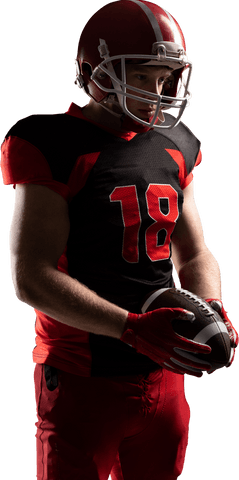 Transparent american football player holding ball confidently