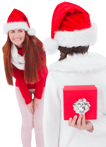 Mother and Daughter with Gift on Christmas, Transparent Background