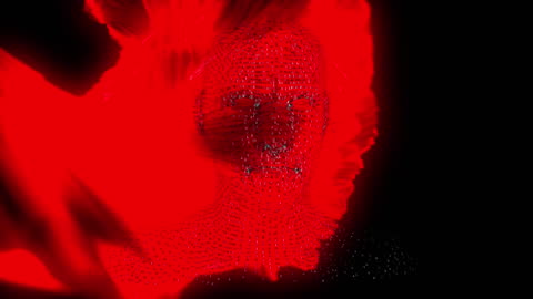 Digital Human Head with Red Light Trails Concept