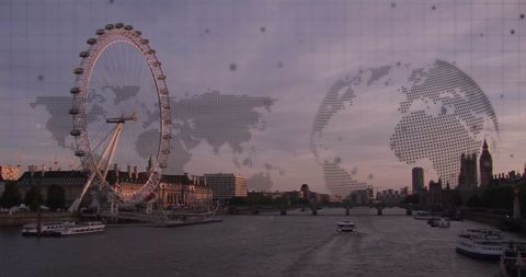 Digital World Map Hovering Over London Cityscape at Dusk - Download Free Stock Images Pikwizard.com