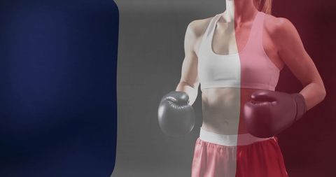 Caucasian Female Boxer and French Flag Composition