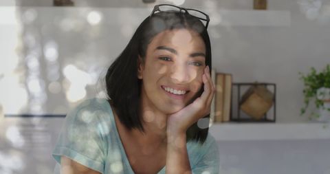 Cheerful Woman with Creative Light Patterns Portrait - Download Free Stock Images Pikwizard.com