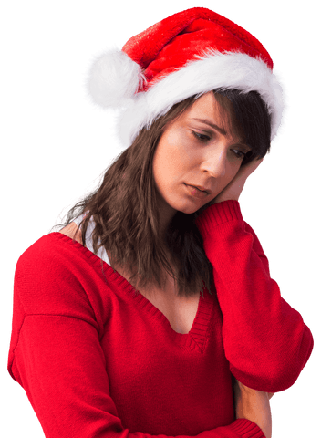 transparent sad woman in santa hat contemplating christmas - Download Free Stock Videos Pikwizard.com