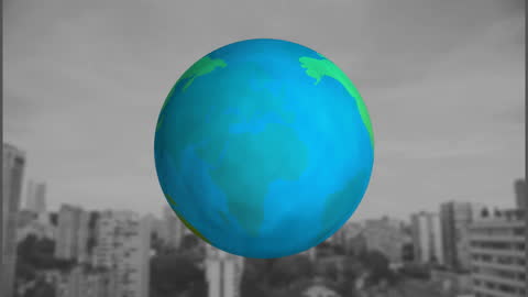Spinning Globe Over Detailed City with High Contrast
