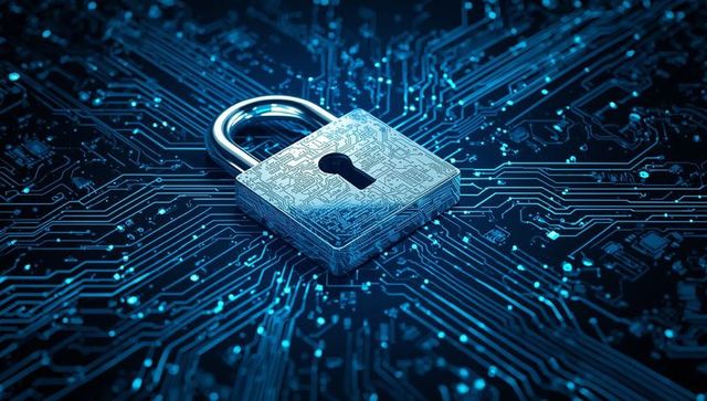 Digital security concept with circuit patterned padlock