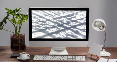 binary code displayed on computer in modern workspace - Download Free Stock Images Pikwizard.com
