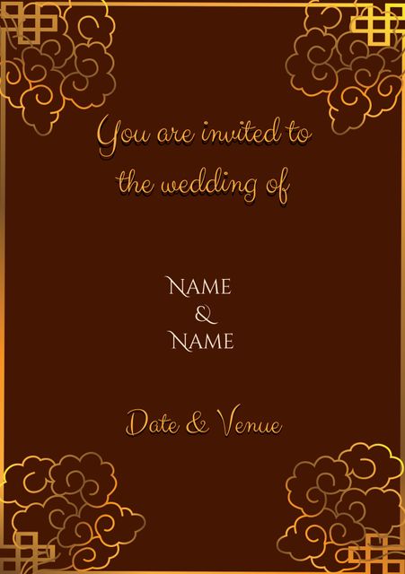 Elegant Indian Wedding Invitation with Golden Decorative Pattern - Download Free Stock Templates Pikwizard.com