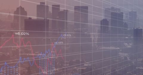 City skyline with financial data overlay and insights