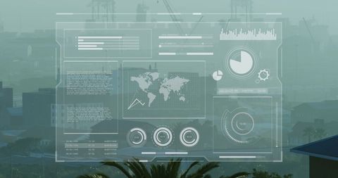 Data Interface Hologram Over Modern Urban Skyline - Download Free Stock Images Pikwizard.com