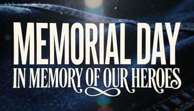 Memorial day tribute banner on dark denim background with vintage typography