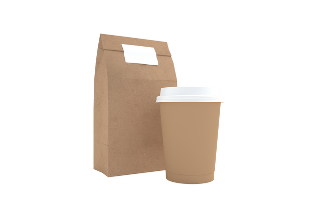 Brown Paper Fast Food Takeaway Bag and Coffee Cup Transparent Background - Download Free Stock Videos Pikwizard.com