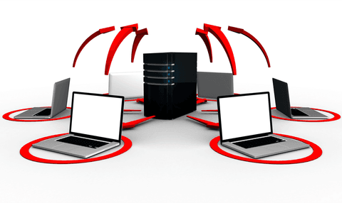 digital vector laptops pointing to server with red arrows | transparent background - Download Free Stock Videos Pikwizard.com