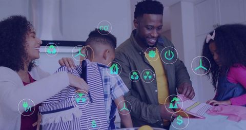 Family Embracing Sustainability with Clean Energy Future Concepts