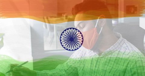 Indian Man Wearing Face Mask with National Flag Overlay