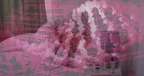 Romantic pink bedroom with code overlay and heart details