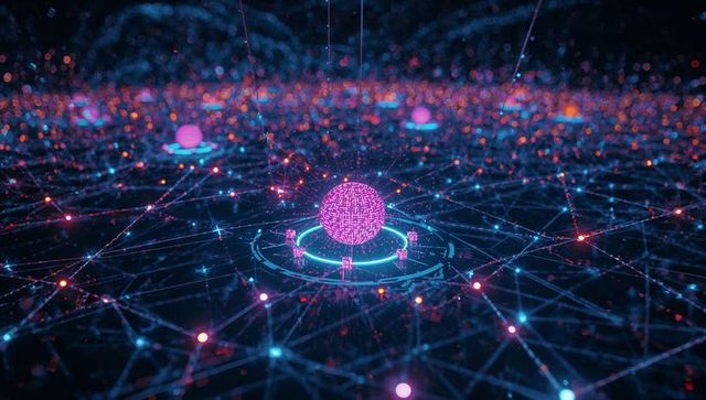 Futuristic Digital Sphere in Neon Network Matrix