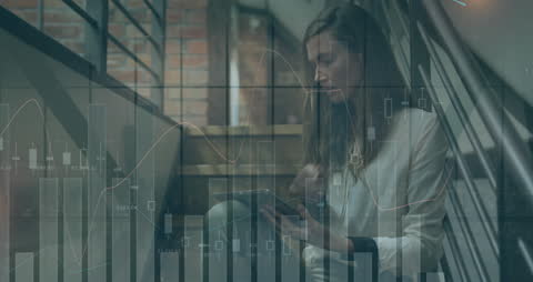 Woman Analyzing Data with Digital Financial Charts