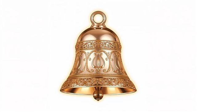 Gilded ornate bell with floral filigree and hanging loop, elegant vintage gold chime