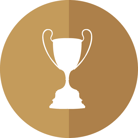 Golden trophy icon on transparent circular background