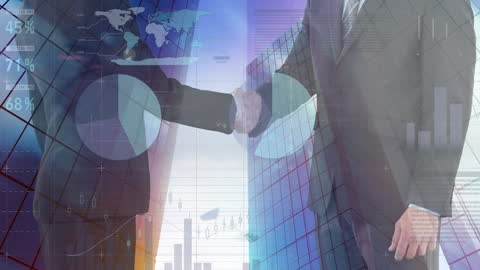Businessmen Shaking Hands Overlayed with Financial Graphs