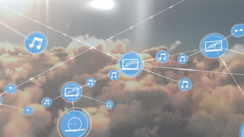 Digital Networking Amidst Cloudy Skies Conceptual Animation