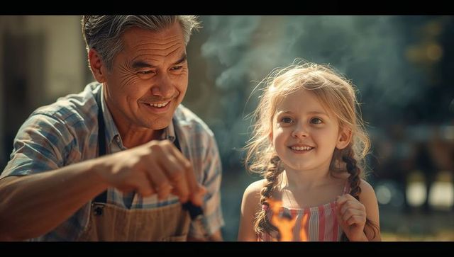 Grandparent and Grandchild Enjoying Outdoor Grilling Together