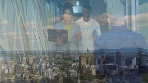 Business Professionals Collaborating in Urban Environment