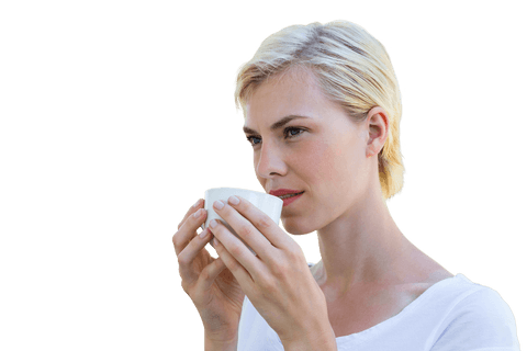 Attractive Blonde Woman Enjoying Hot Tea Transparent Background - Download Free Stock Videos Pikwizard.com