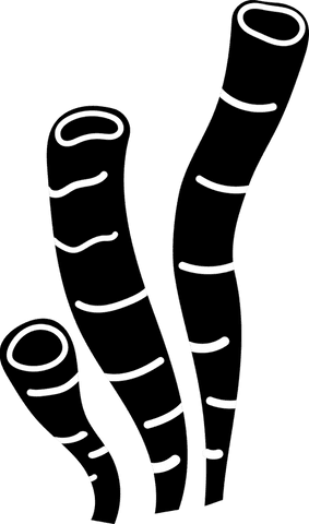 Abstract minimalist black tubes with white bands on transparent background