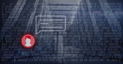 Binary Code and Social Media Icon Overlaying Data Center