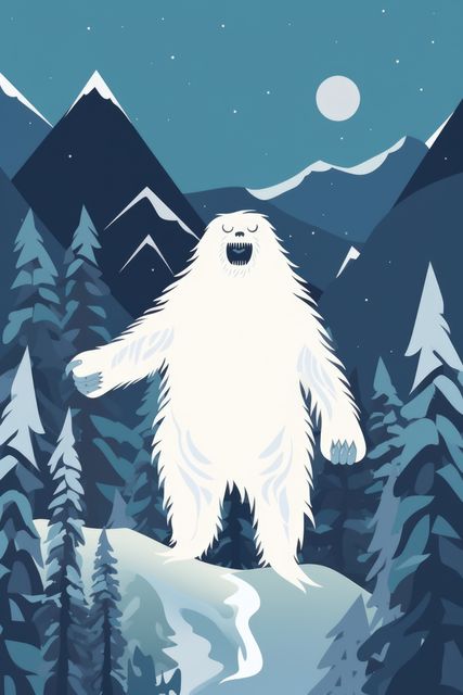 Snow yeti, full moon and trees covered in snow, created using generative ai technology - Download Free Stock Photos Pikwizard.com