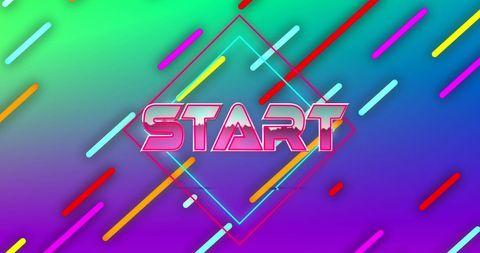 Vibrant start text with gradient color trails