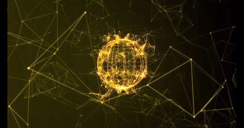 Golden Digital Network Earth Globe on Black Background