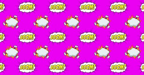 Vibrant Repeating Comic Style Boom! Pattern on Bright Pink Background