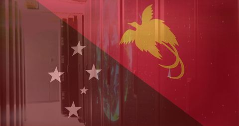 Papua New Guinea Flag Overlaid on Modern Server Room - Download Free Stock Images Pikwizard.com
