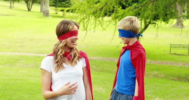 Mother and Son Dressed as Superheroes in Park - Download Free Stock Images Pikwizard.com