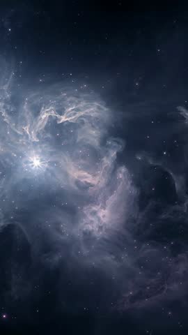 Vertical Nebula Revealing Luminous Swirling Clouds and Bright Star in Deep Space