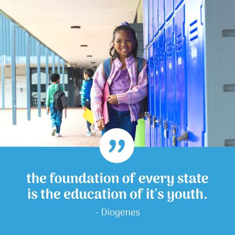 smiling student by lockers with inspirational quote on education - Download Free Stock Templates Pikwizard.com