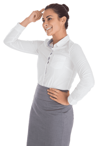 Transparent Smiling Caucasian Businesswoman in Formal Attire