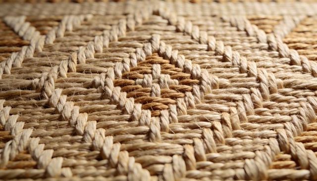 Braided jute mat macro featuring diamond weave pattern and natural fiber texture