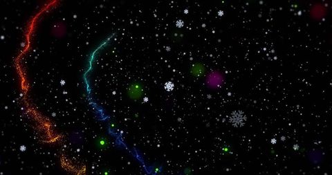 Cosmic symphony of colorful sparks and mystic snowflakes