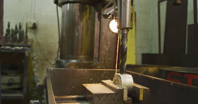 Industrial Drill Press Operating in Metal Workshop - Download Free Stock Images Pikwizard.com